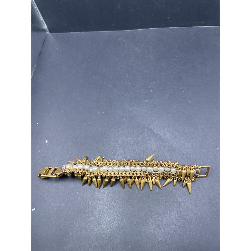 Vtg Stella & Dot Jacinthe Bracelet Gold Tone Gunmetal Beads Faux Pearls Spikes